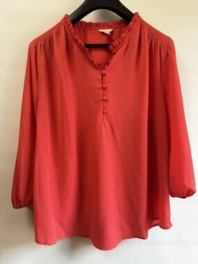 EST. 1946 Women’s Coral Ruffle Neck 3/4 Sleeve Blouse Top XL